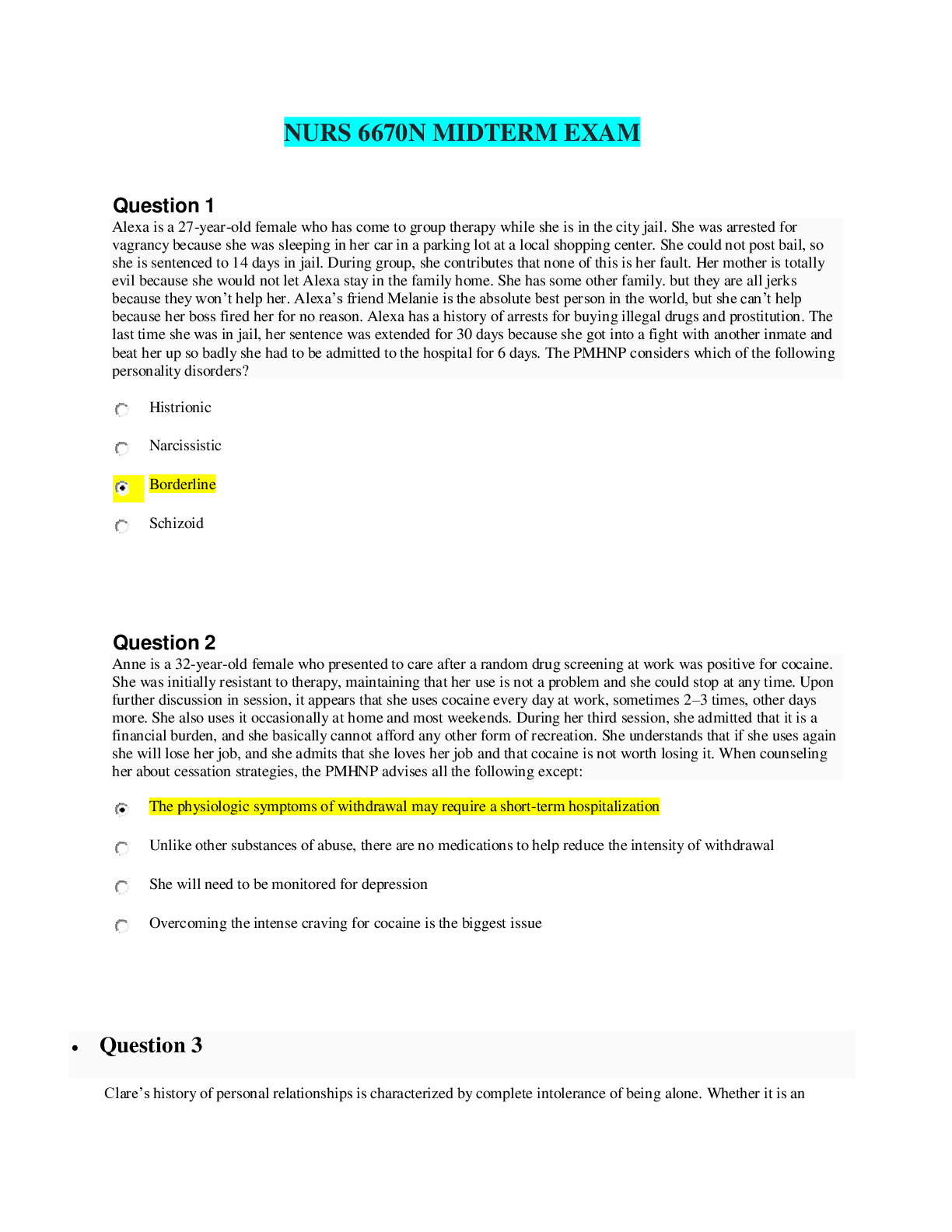 NURSING FN NURS 6670N Midterm Exam  - Questions and Answers